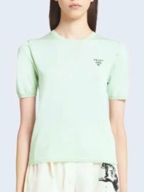 PRADA Silk And Cotton Sweater Size 42 (L) in ‘Aqua’ (mint green)